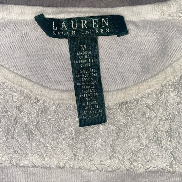 Lauren Ralph Lauren White Lace Trim Sleeveless Top Size Medium - Picture 3 of 9
